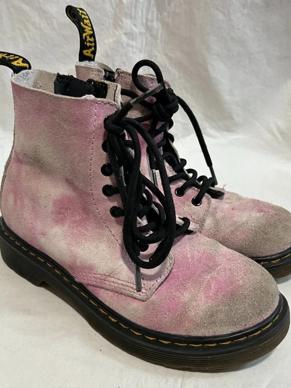 Dr Martens boots 1460 J Pascal Tie Dye pink suede kids size 1 lace zip up docs